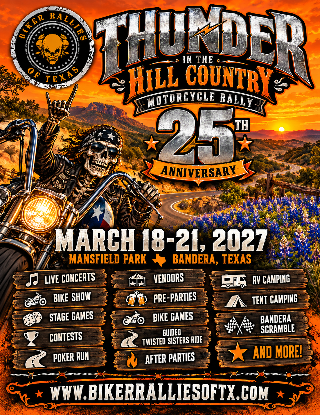 Thunder in the Hill Country 25th Anniversary motorcycle rally in Bandera, Texas. Hill Country Bike Rally